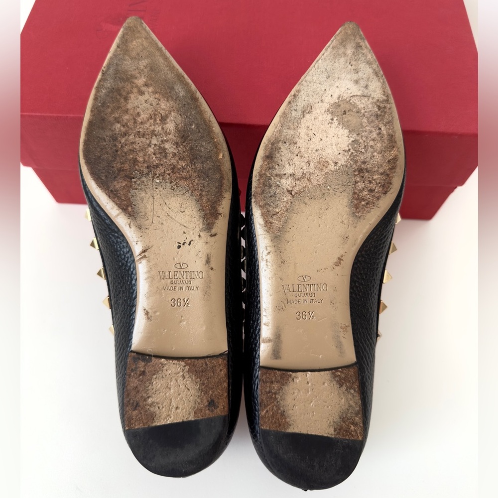 ✨Auth VALENTINO GARAVANI Rockstud Pebbled Leather Pointed Ballerina Flats 36.5 - Picture 11 of 16